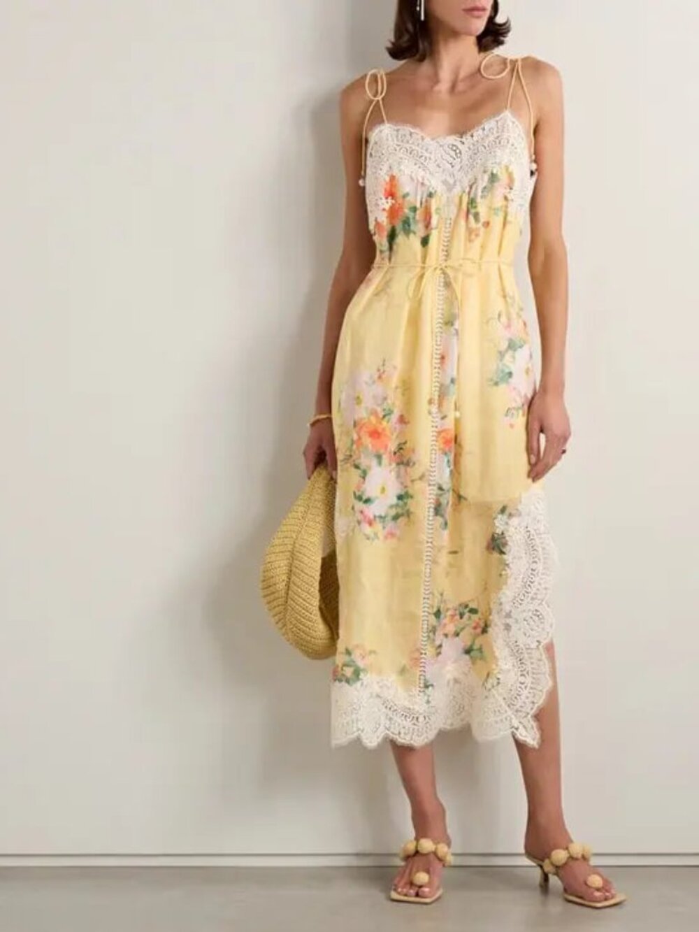 Zimmermann NWOT Everley Belted Lace-Trimmed Floral-Print Linen Midi Dress 2 - Picture 1 of 16